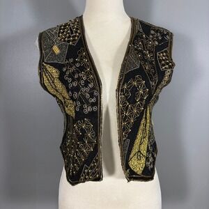 Vintage Nite Line Beaded Sequin Vest S‎ Party Dance Going Out Glam Unique Shiny